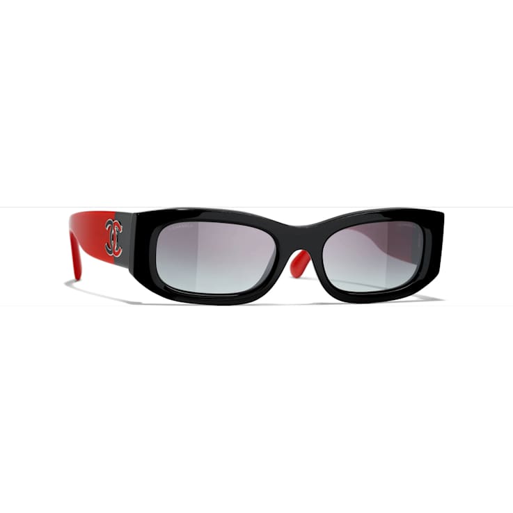 Chanel Black and Red Rectangular Frames / Gray Gradient Lenses Sunglasses