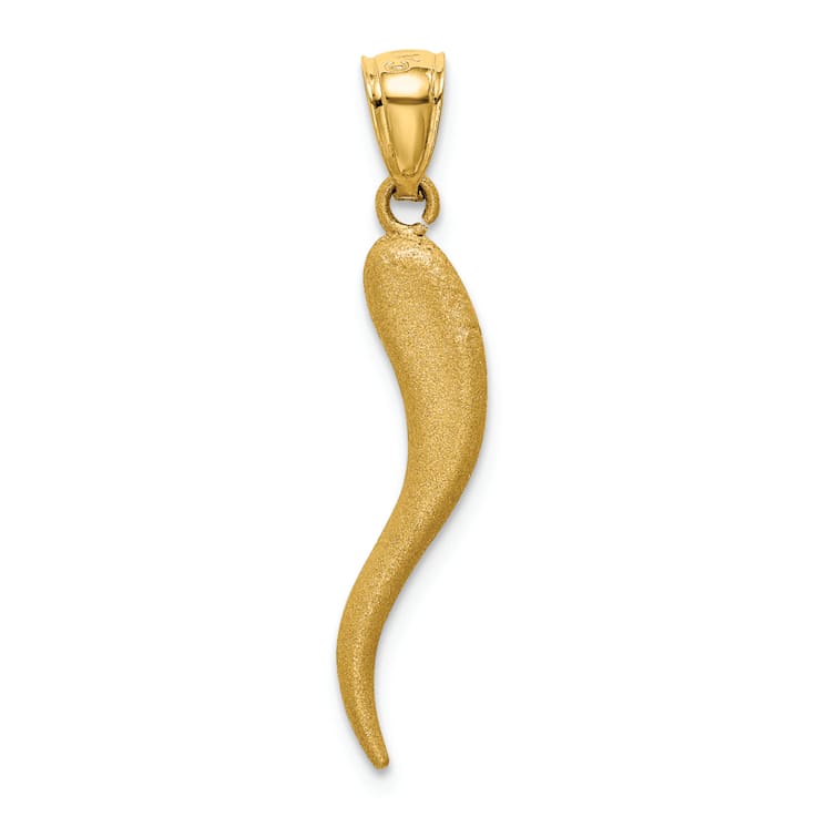 14k Yellow Gold Solid Diamond-cut Italian Horn Pendant