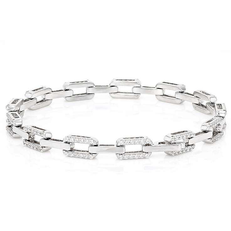CZ Station Link Bracelet In Sterling Silver