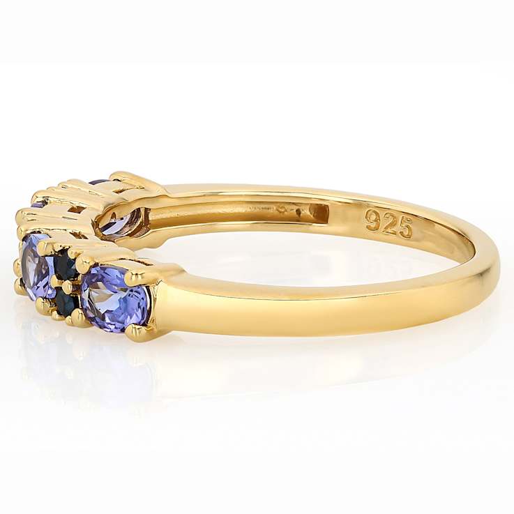 Tanzanite And Black Spinel Ring In 18K Gold Over Sterling Silver 0.71ctw
