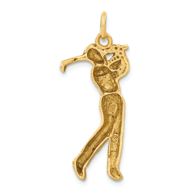 14k Yellow Gold Satin Diamond-Cut Male Golfer Charm