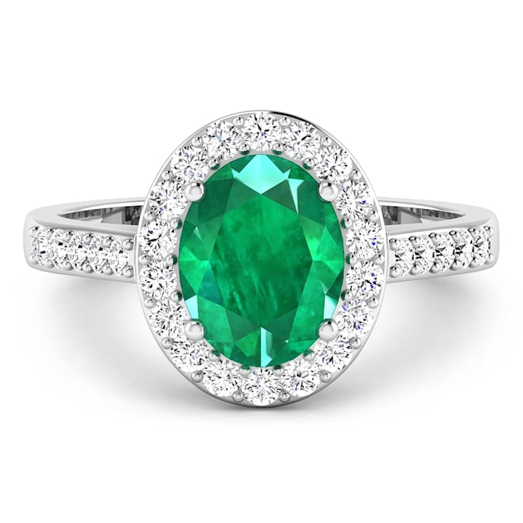 1.92ctw Green Emerald and Diamond 14K White Gold Halo Ring