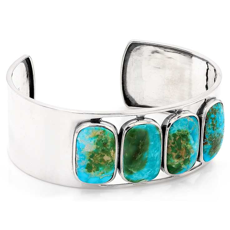 Large Turquoise Cuff Bracelet In Sterling Silver