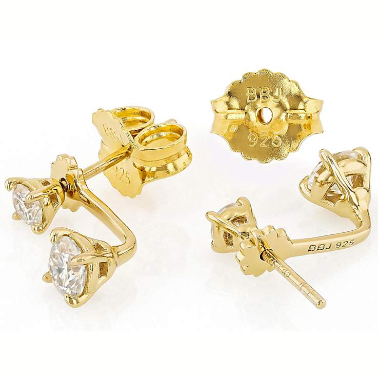 Moissanite Studs With Earring Jackets In 14K Gold