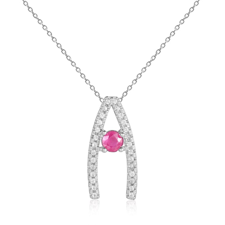 Round Ruby and White Sapphire Sterling Silver Pendant With Chain