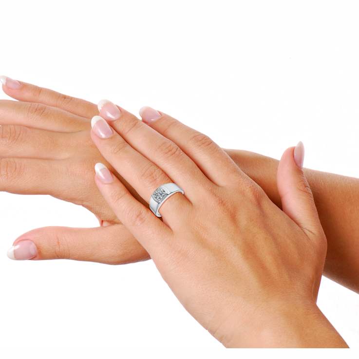 Sleek CZ Band Ring In White Rhodium Over Brass