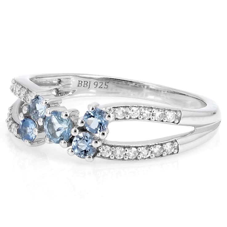 Aquamarine And Lab-Grown Diamond Bypass Ring In Sterling Silver
