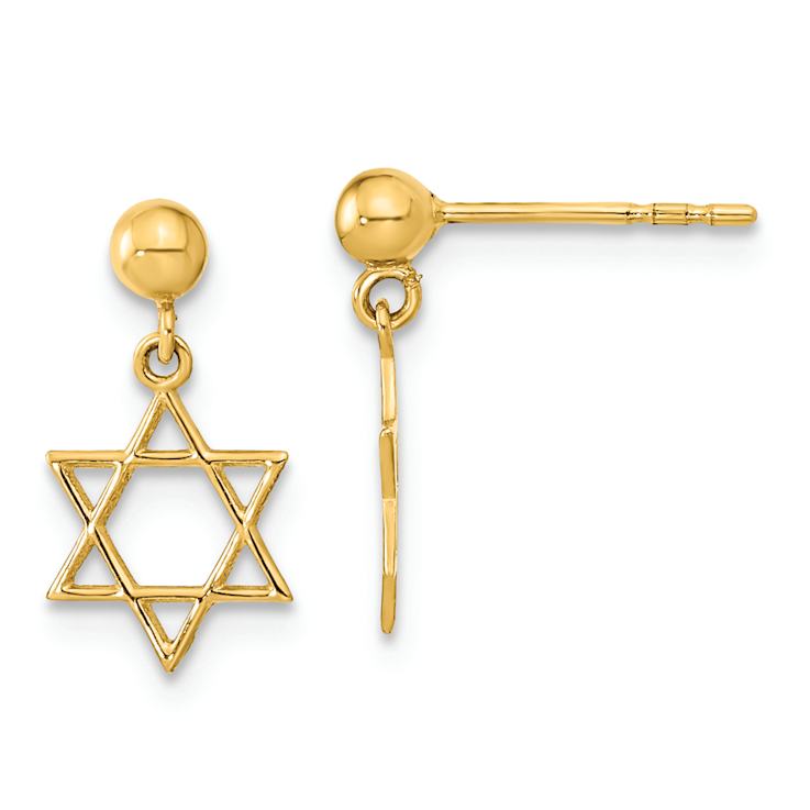14k Yellow Gold Polished Star of David Dangle Earrings