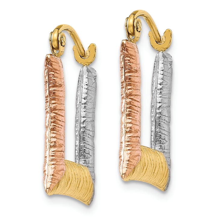 14k Yellow Gold and Rhodium Over 14k Yellow Gold 11/16" Textured
Square Hoop Earrings