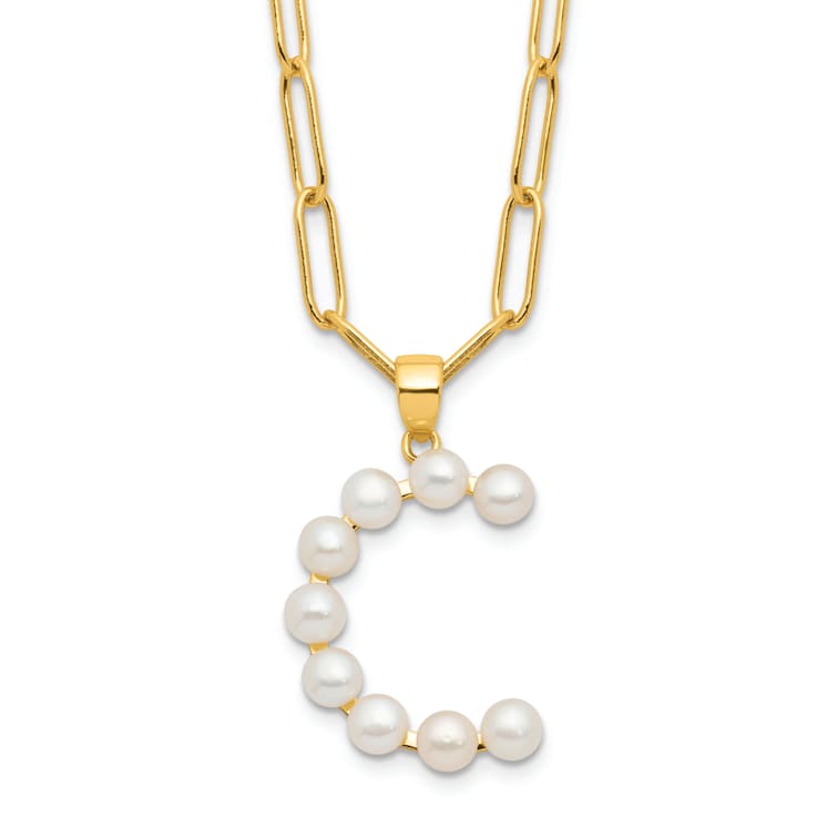 Gold Tone Sterling Silver 3-5.5mm Freshwater Cultured Pearl LETTER C
18-inch Necklace