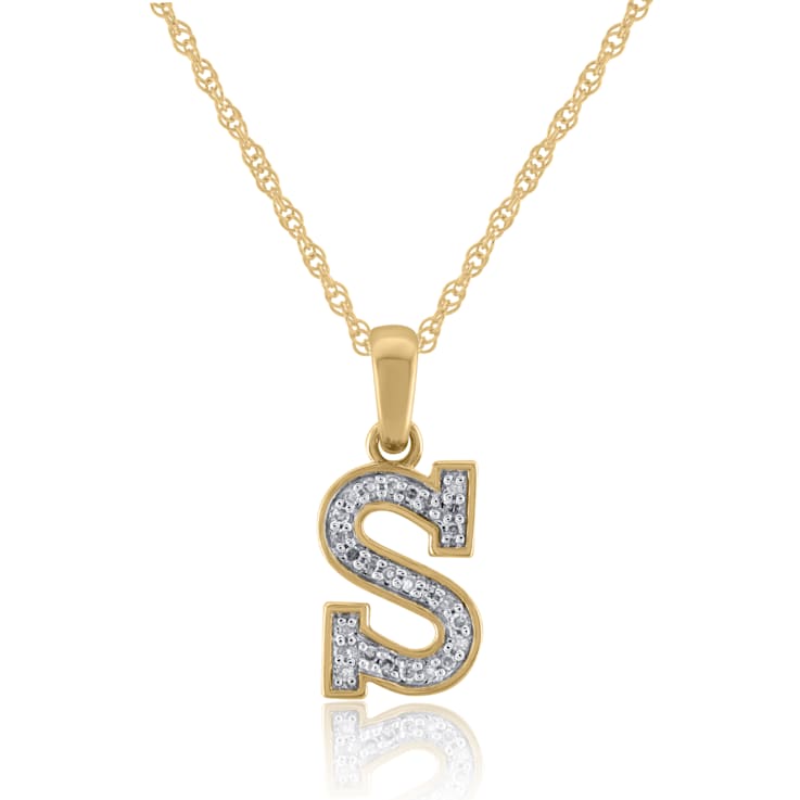 White Diamond Accent 10k Yellow Gold S Initial Pendant With 18” Rope Chain