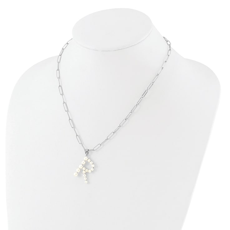 Rhodium Over Sterling Silver 3-5.5mm Freshwater Cultured Pearl LETTER R
18-inch Necklace