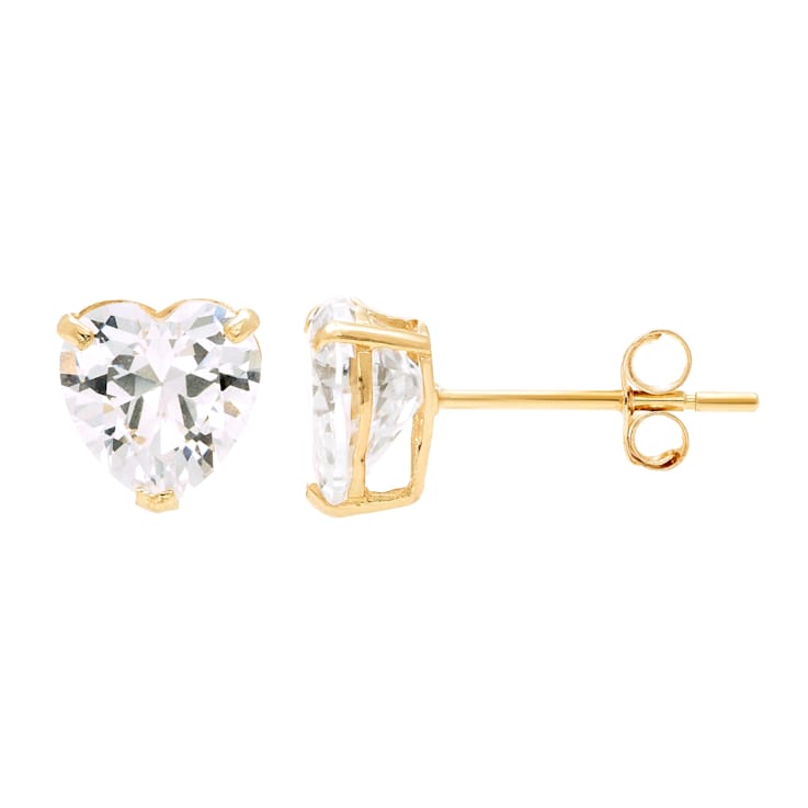 14k Gold Cubic Zirconia Heart Stud Earrings