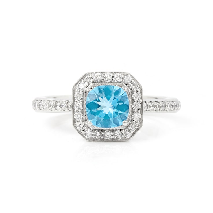 Lab Grown Diamond and Paraiba Blue Apatite Rhodium Over Sterling Silver
Cushion Cut Halo Ring