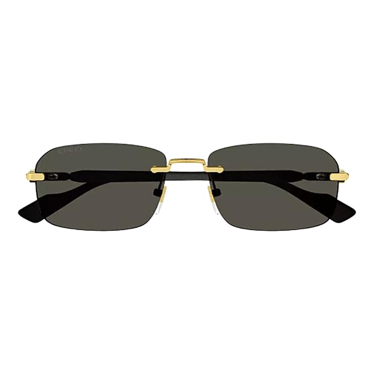 Gucci Gold Tone and Black Rectangular Black Frame / Smoke Lenses Sunglasses