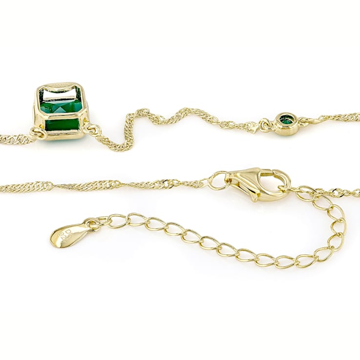 Green Onyx Station Necklace In 18K Gold Over Sterling Silver