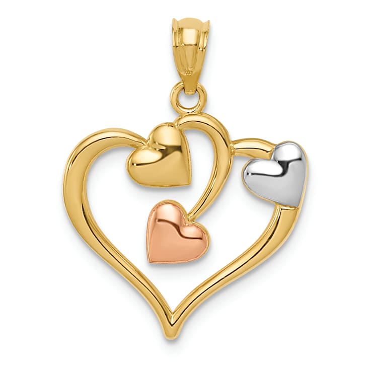 14k Yellow Gold and 14k Rose Gold with Rhodium over 14k Yellow Gold
Polished Hearts Pendant