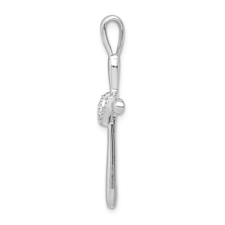Rhodium Over 10k White Gold Diamond Cross with Heart Pendant