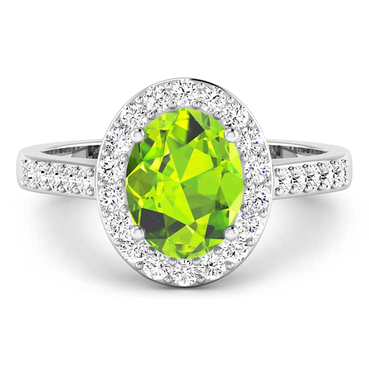1.99ctw Green Peridot and Diamond 14K White Gold Halo Ring