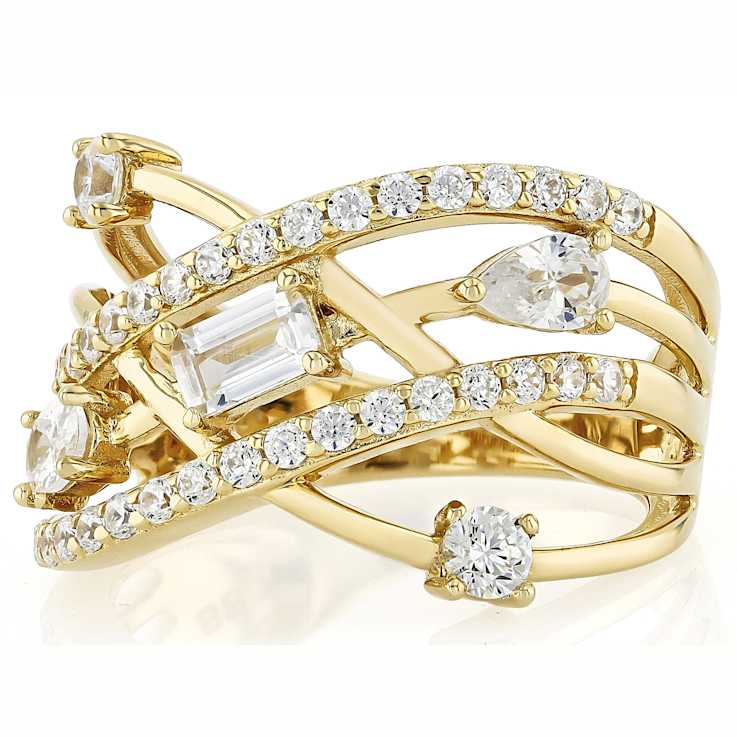 Multi-Shape CZ Open Ring In 18K Gold Over Sterling Silver 1.81ctw