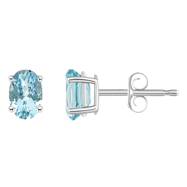 6x4mm Oval Aquamarine 14k White Gold Stud Earrings