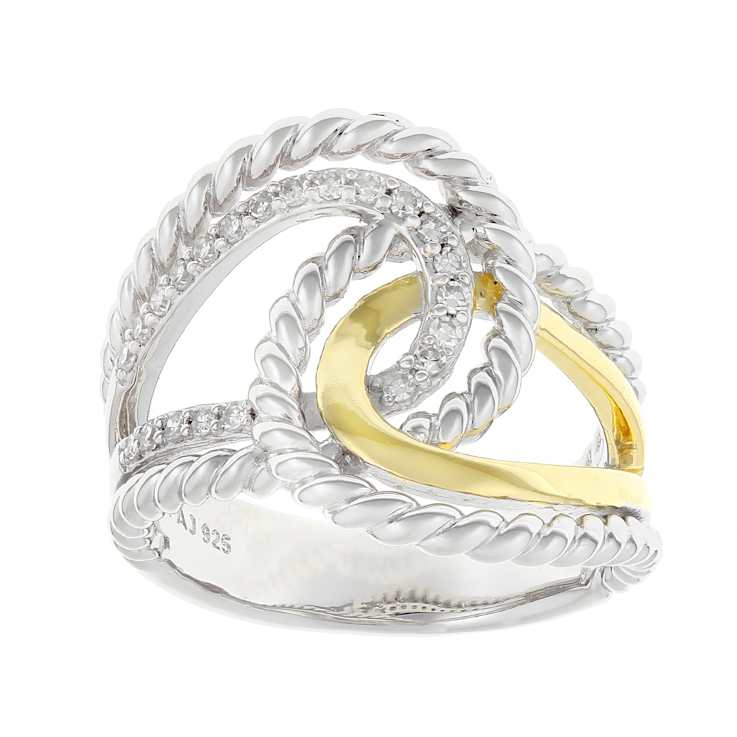 Contemporary Lab-Grown Diamond Rope-Motif Bypass Ring 0.20ctw In
Two-Tone Gold