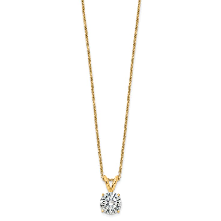 14K Yellow Gold 1.50 ct. 7.5mm Round G H I True Light Moissanite
Solitaire Pendant with Chain