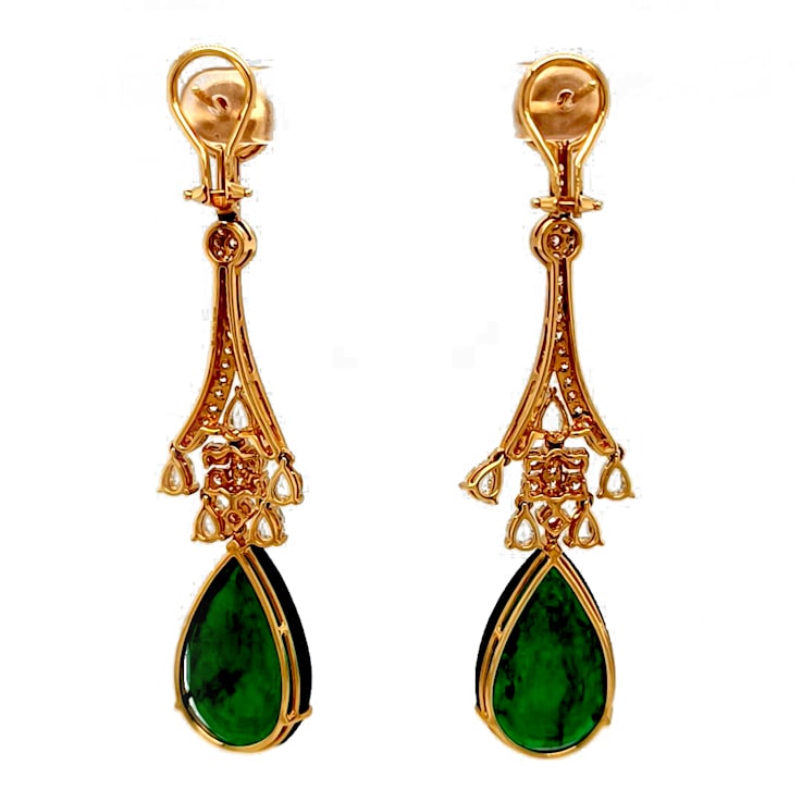 39.00 Ctw Emerald and 1.75 Ctw White Diamond Earring in 18K YG