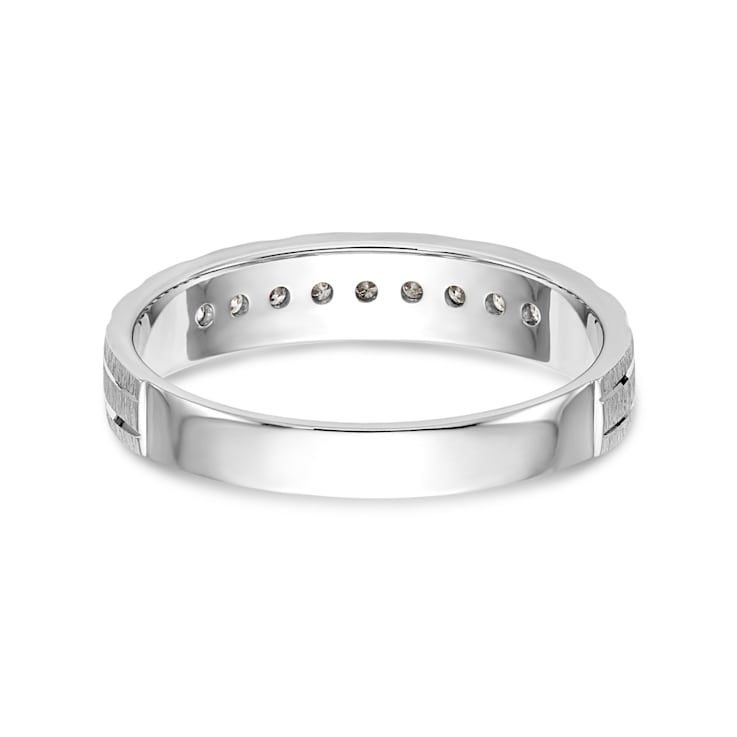 Rhodium Over 14K White Gold AA Quality Trio Ladies Wedding Band 0.09ctw