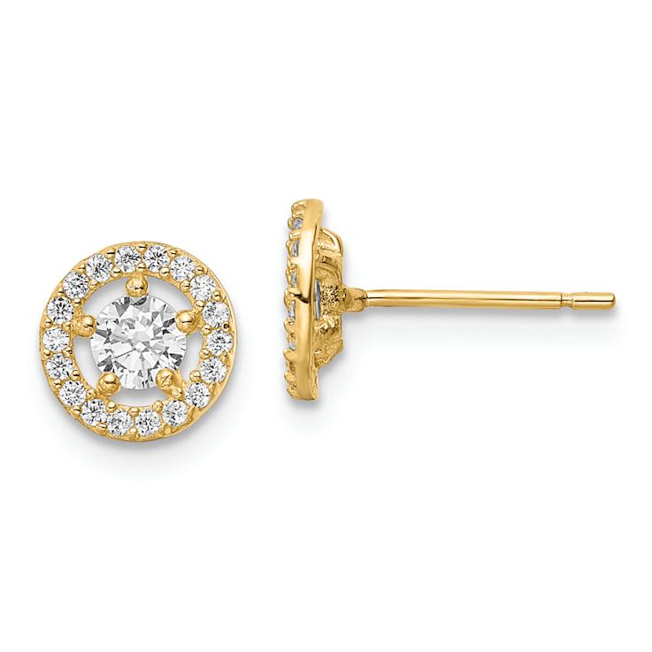 14k Yellow Gold 7.25mm Cubic Zirconia Halo Stud Earrings