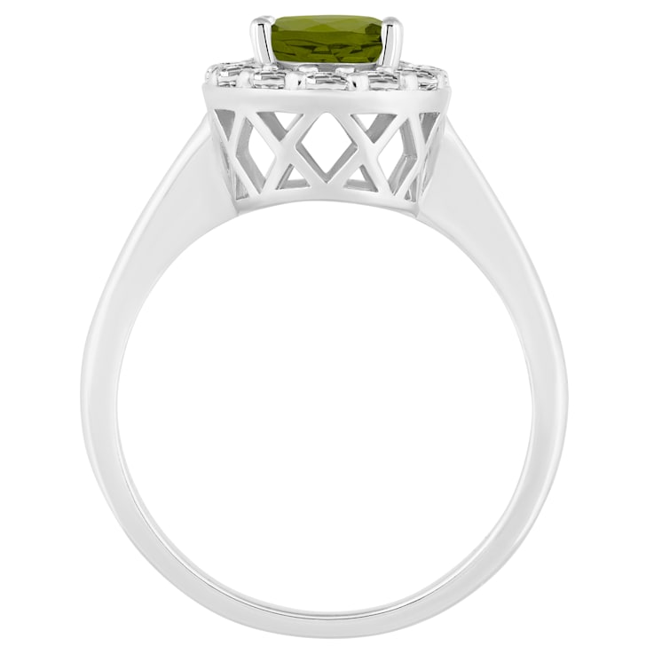 8x6mm Oval Peridot And White Topaz Accents Rhodium Over Sterling Silver
Halo Ring
