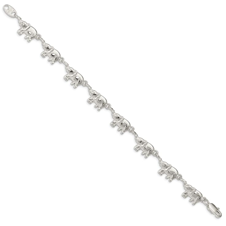 Sterling Silver Polished Elephant Link Bracelet