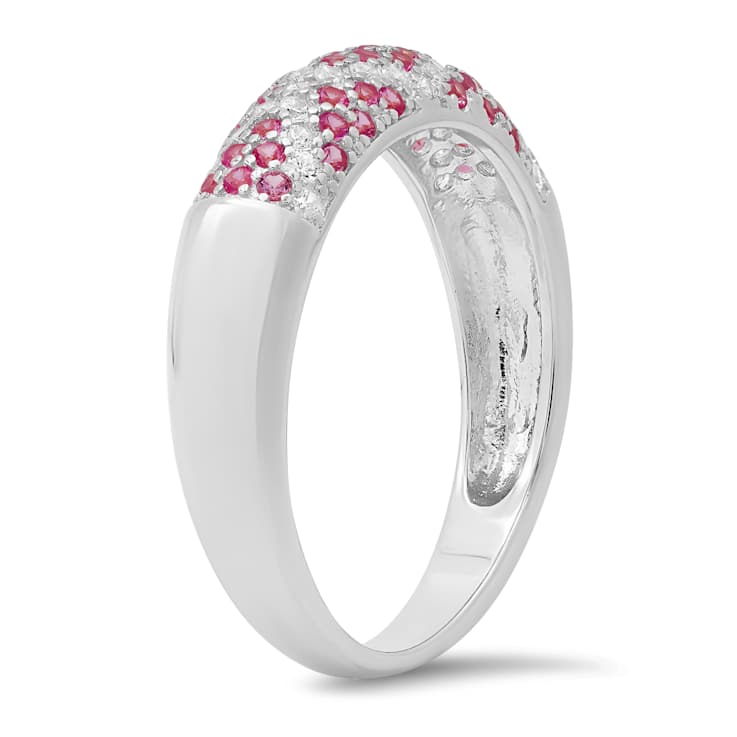 Pink And White Cubic Zirconia Rhodium Over Sterling Silver Ring 0.79ctw