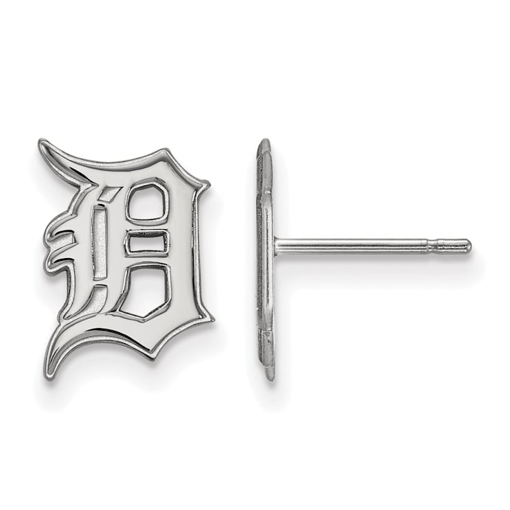Rhodium Over Sterling Silver MLB LogoArt Detroit Tigers Post Earrings