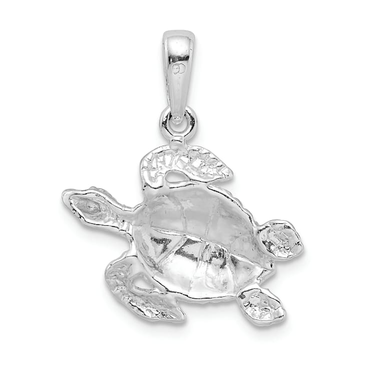 Rhodium Over Sterling Silver Polished Large Sea Turtle Pendant