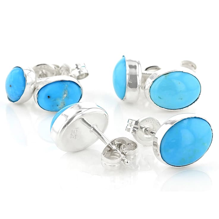 Sleeping Beauty Turquoise Stud Earring Set Of 3 In Sterling Silver