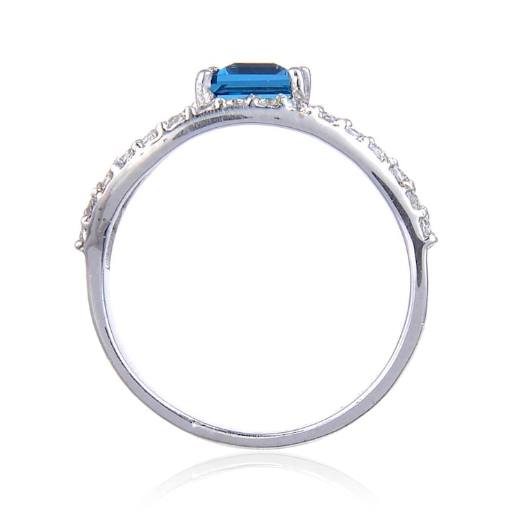 Square Blue Topaz with White Topaz Accents Sterling Silver Ring, 1.41ctw