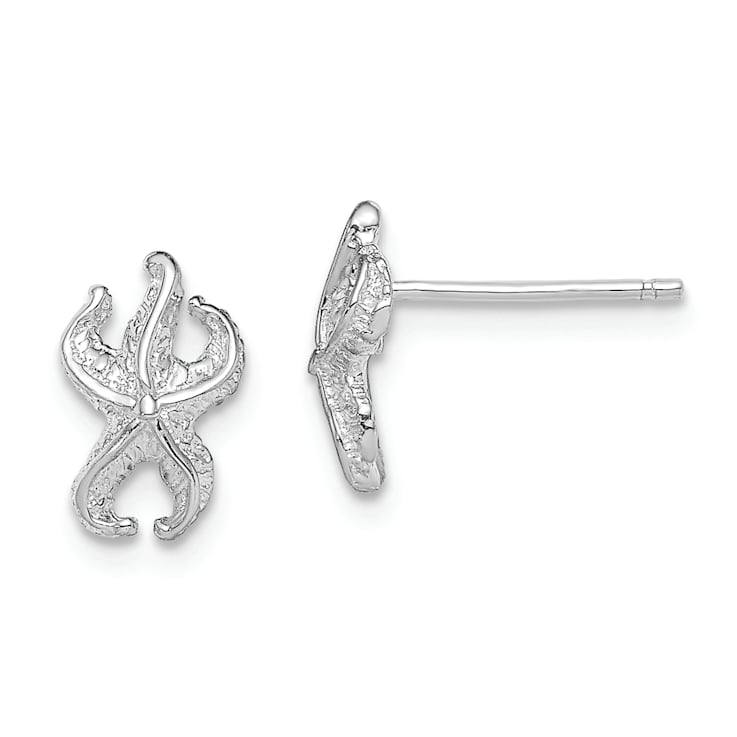 Rhodium Over 14k White Gold Starfish Stud Earrings