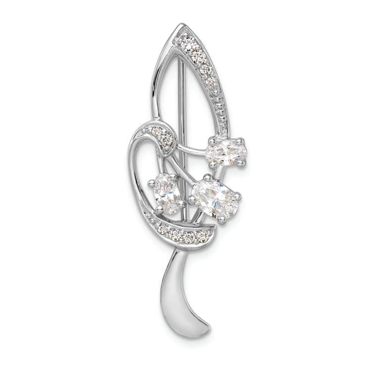Sterling Silver Rhodium-plated Cubic Zirconia Leaf Pin