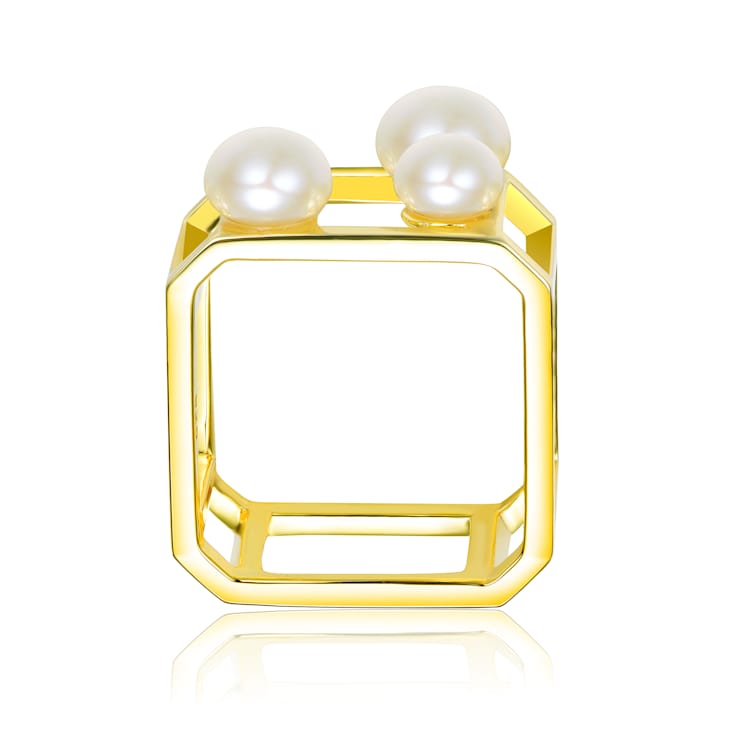 Freshwater Pearl Geometric Ring In 14K Gold Over Sterling Silver