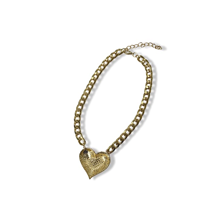 Blue Crystal Gold Tone Center Heart Pendant Necklace.