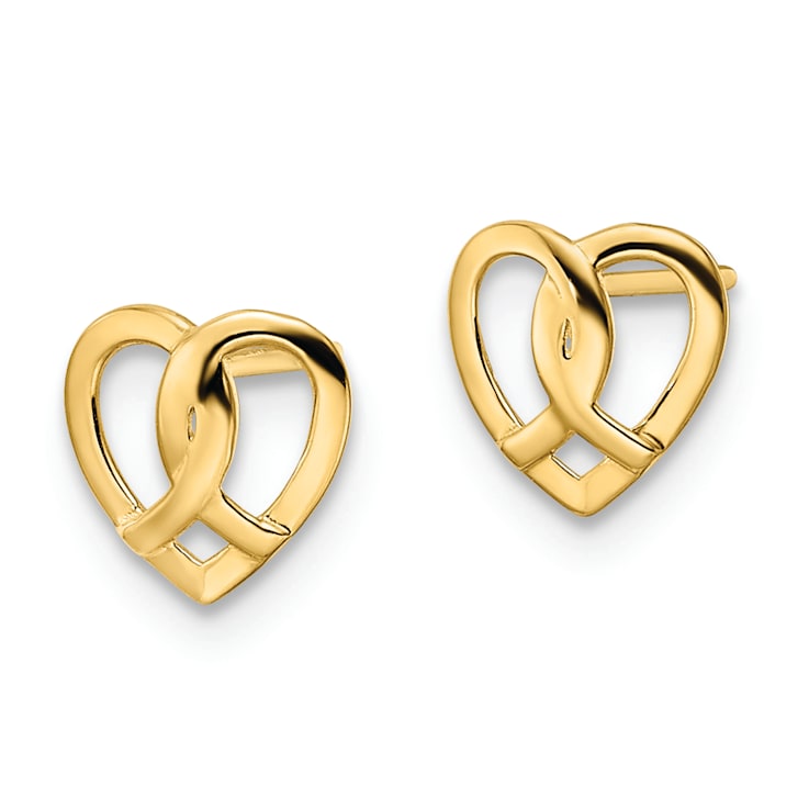 14k Yellow Gold Heart Stud Earrings