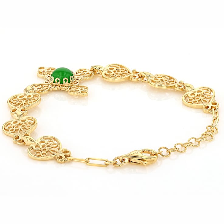 Jadeite Cross Bracelet In 18K Gold Over Sterling Silver 8mm