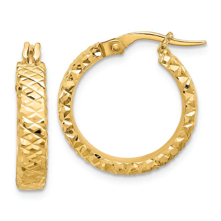 14k Yellow Gold Polished 13/16" Diamond-Cut Hoop Earrings