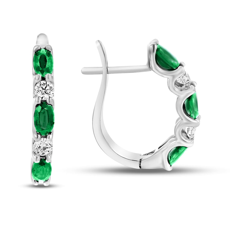 2.00ctw Emerald and Diamond Hoop Earrings in 14k White Gold