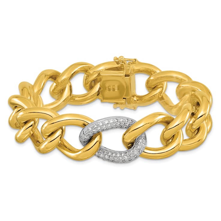 18K Yellow Gold with White Rhodium Diamond Curb 7.75-inch Bracelet 0.70ctw