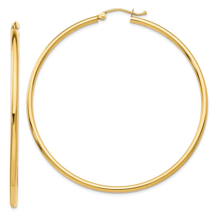 14k Yellow Gold Polished 2 3/16" Tube Hoop Earrings