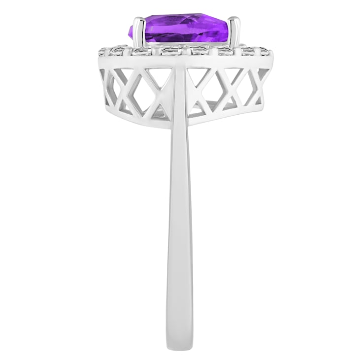 8x5mm Pear Shape Amethyst And White Topaz Accents Rhodium Over Sterling
Silver Halo Ring