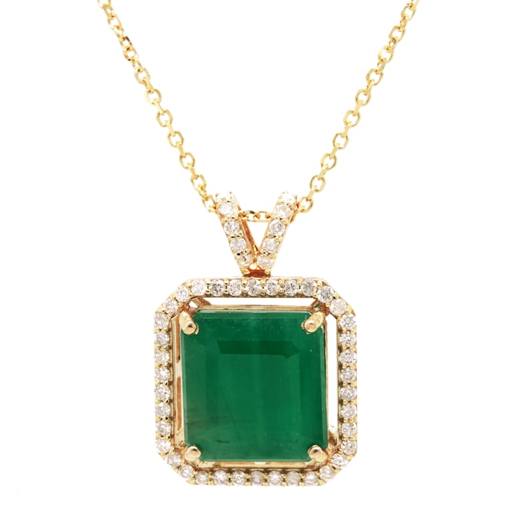 8.17 Ctw Emerald and 0.36 Ctw White Diamond Pendant in 14K YG