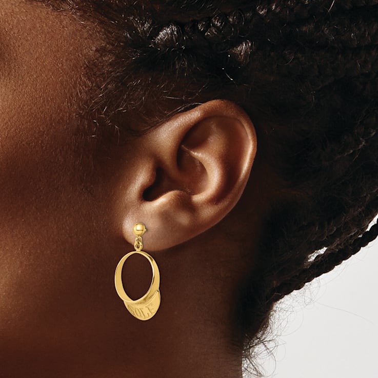 14k Yellow Gold 3D Golf Visor Dangle Earrings